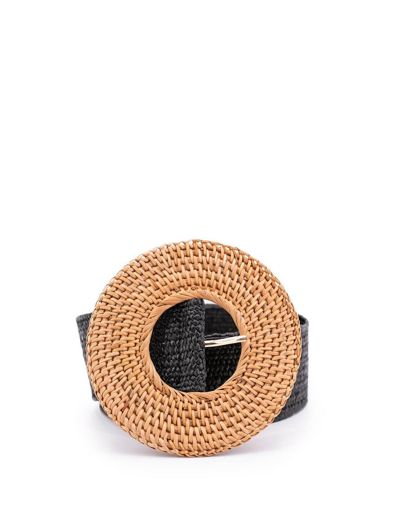 CODO Woven Rattan Waist Belt Round Buckle Black-designer resale