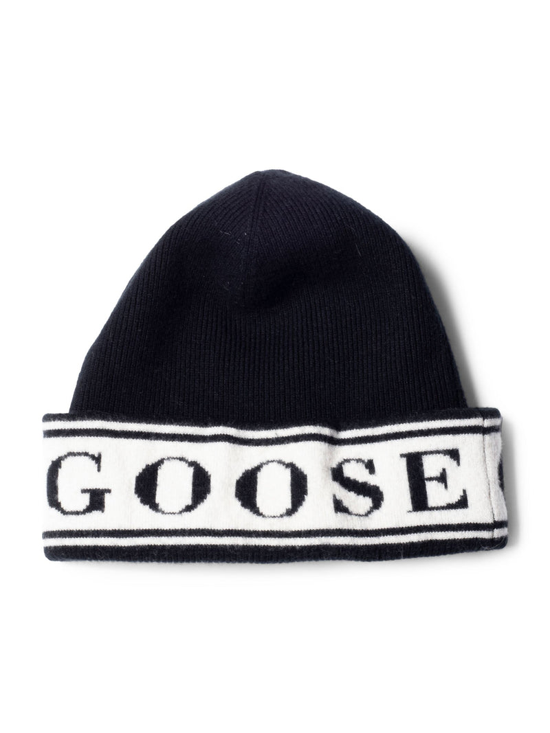 Canada Goose Logo Wool Knit Beanie Hat Black White-designer resale