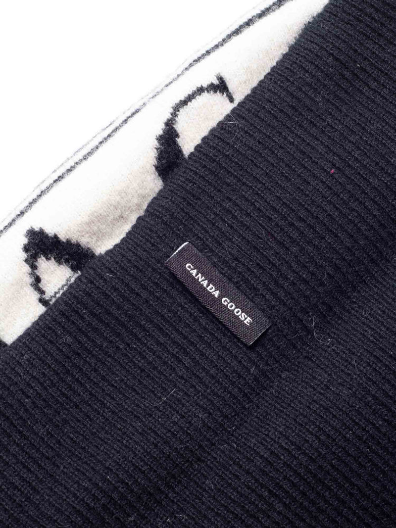 Canada Goose Logo Wool Knit Beanie Hat Black White-designer resale