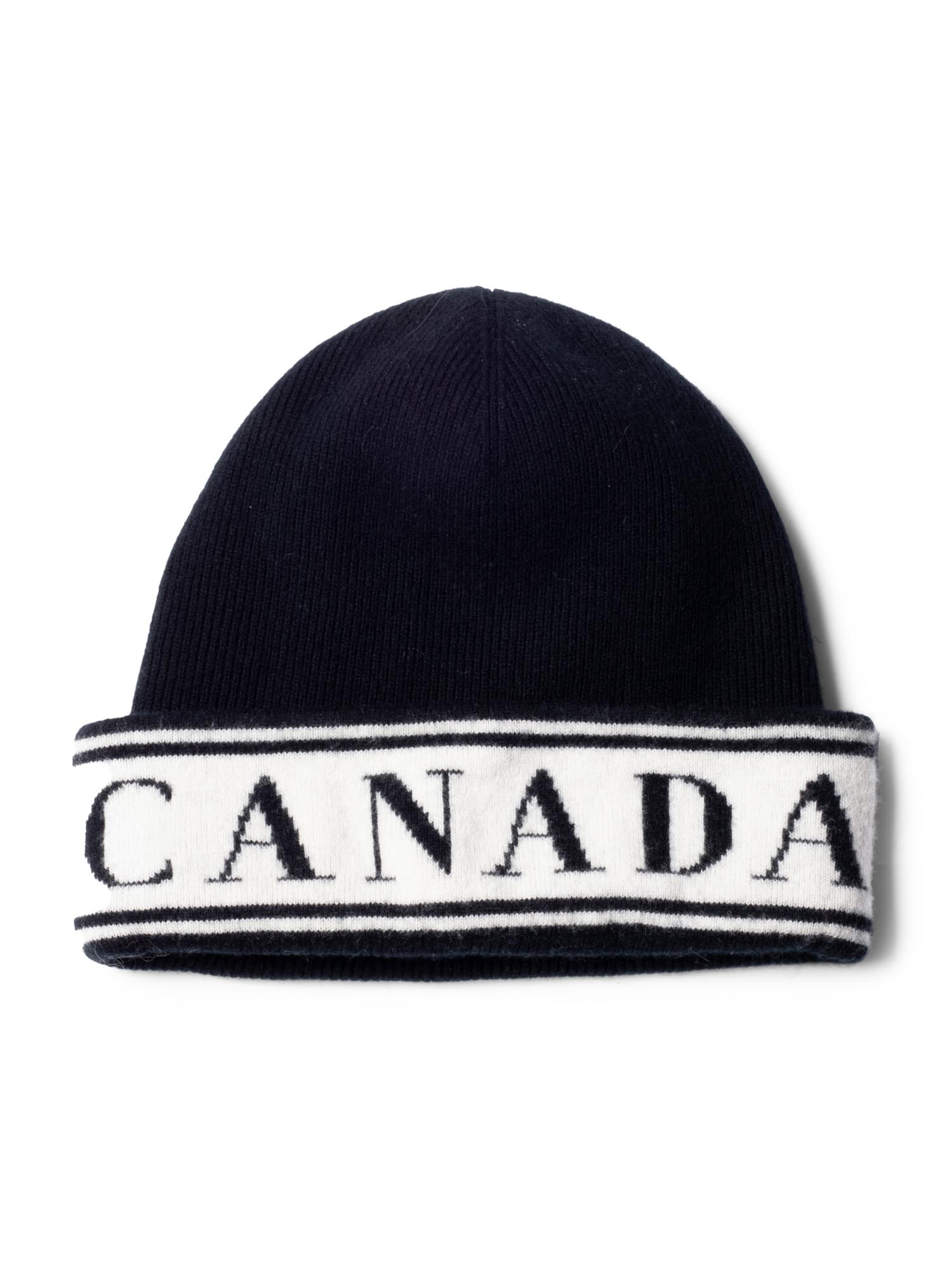 Canada Goose Logo Wool Knit Beanie Hat Black White-designer resale