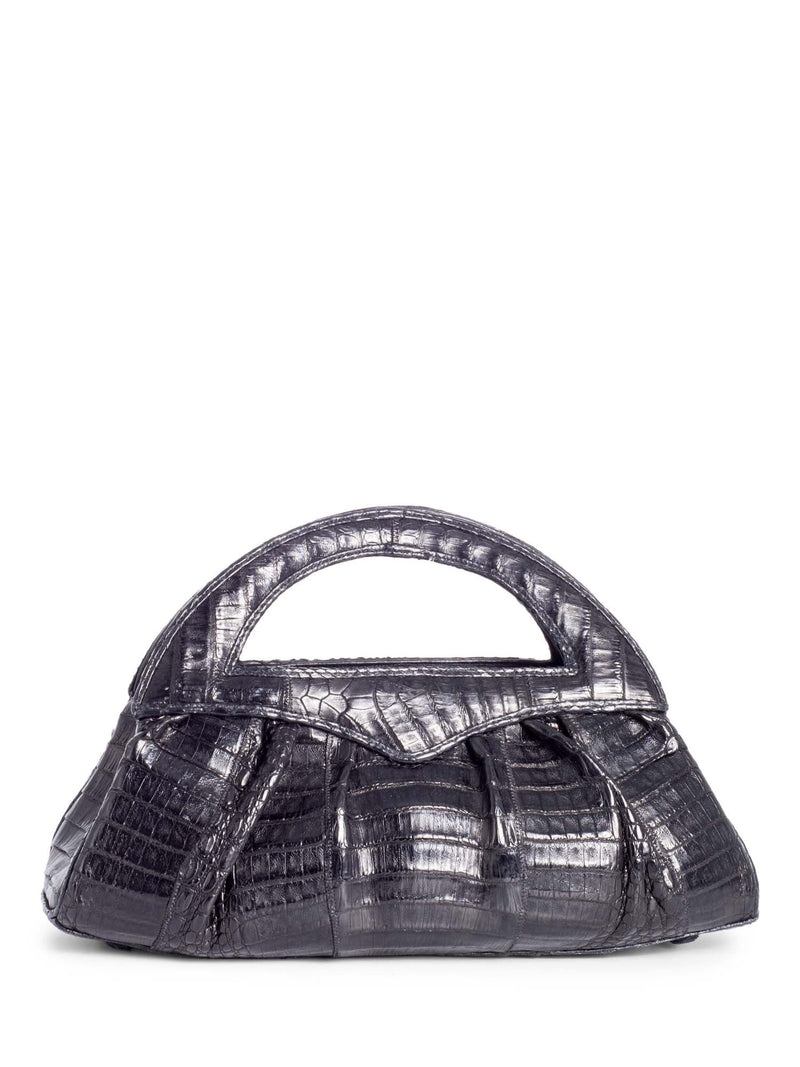 Carlos Falchi Matte Crocodile Leather Large Top Handle Bag Black-designer resale