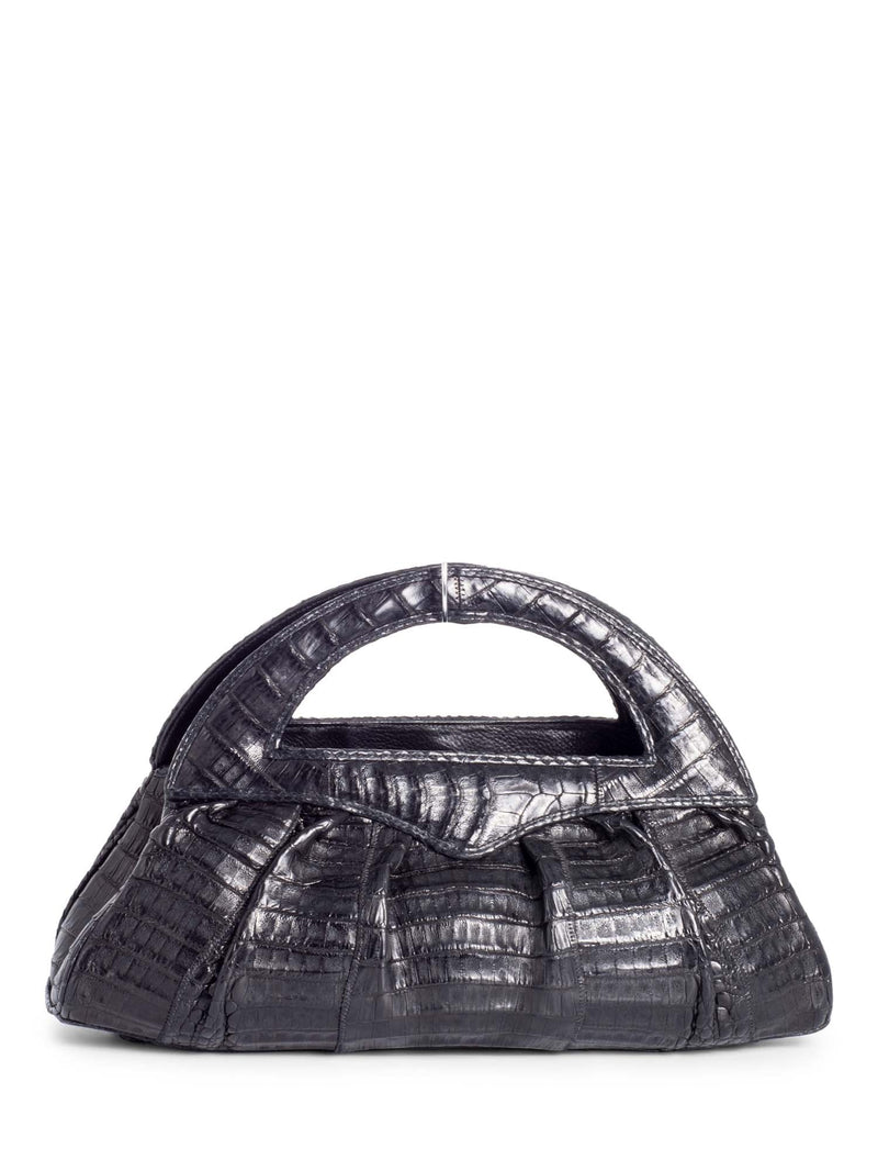 Carlos Falchi Matte Crocodile Leather Large Top Handle Bag Black-designer resale
