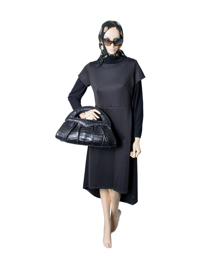 Carlos Falchi Matte Crocodile Leather Large Top Handle Bag Black-designer resale