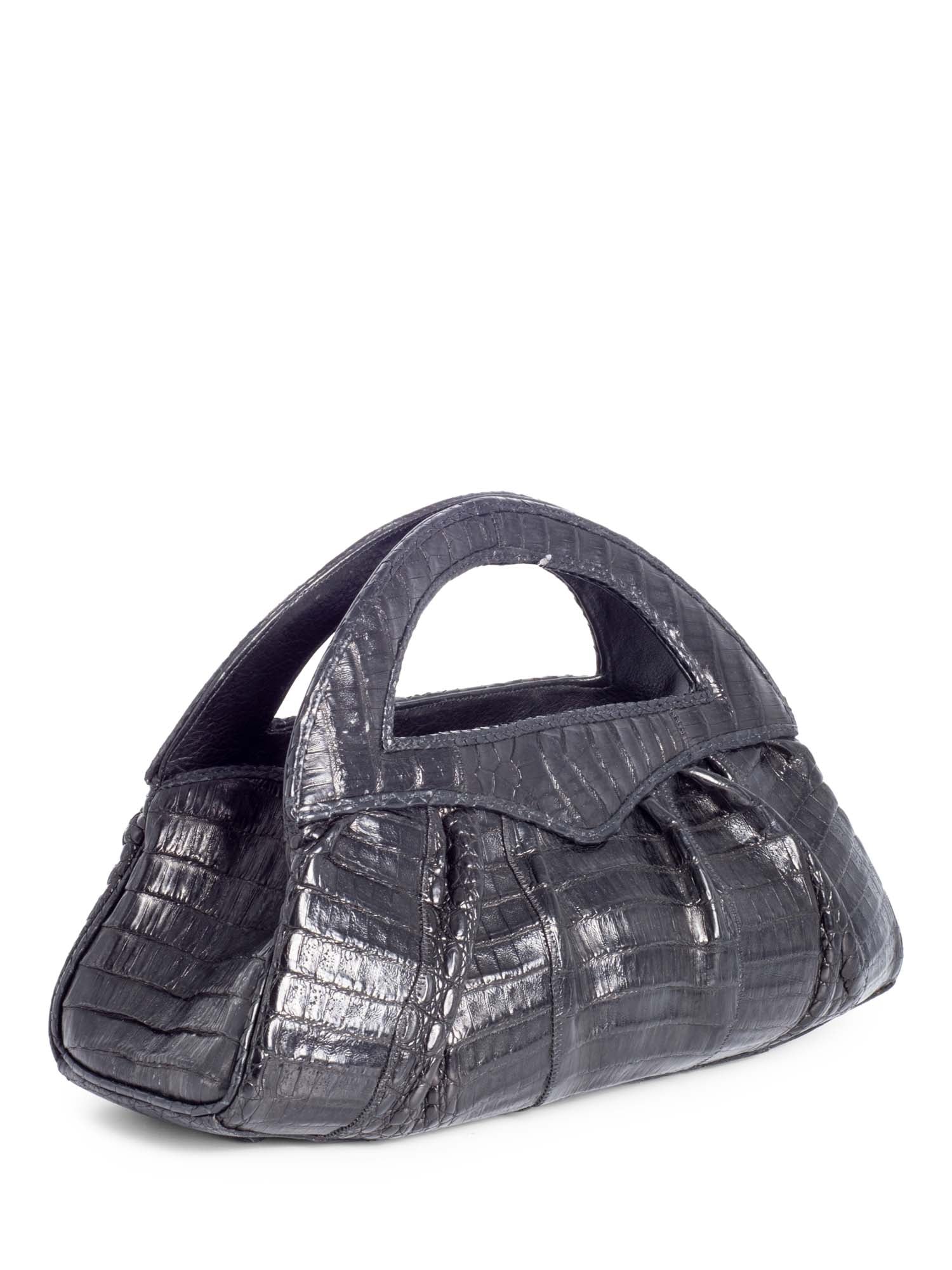 Carlos Falchi Matte Crocodile Leather Large Top Handle Bag Black