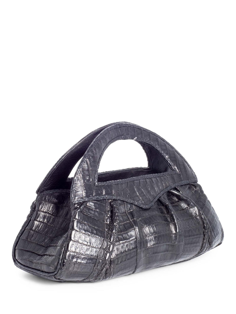 Carlos Falchi Matte Crocodile Leather Large Top Handle Bag Black-designer resale