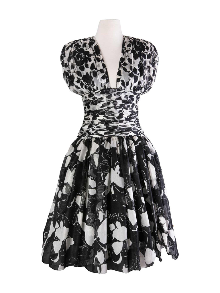 Carolyne Roehm for Elizabeth Arden Floral A-line Dress Black White-designer resale