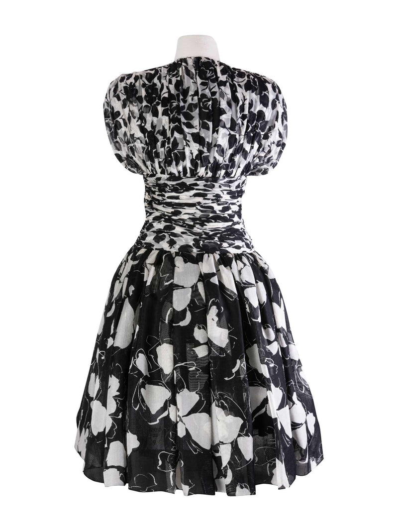 Carolyne Roehm for Elizabeth Arden Floral A-line Dress Black White-designer resale