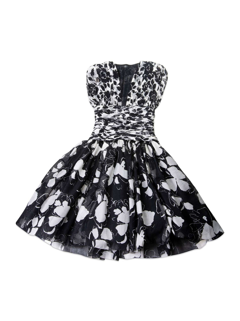 Carolyne Roehm for Elizabeth Arden Floral A-line Dress Black White-designer resale