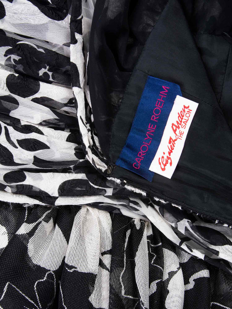 Carolyne Roehm for Elizabeth Arden Floral A-line Dress Black White-designer resale