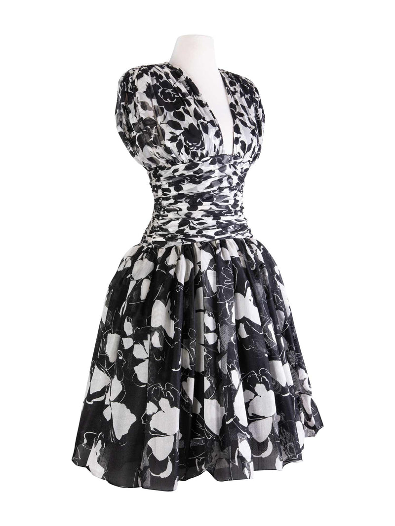 Carolyne Roehm for Elizabeth Arden Floral A-line Dress Black White Carolyne Roehm for Elizabeth Arden Floral A-line Dress Black White