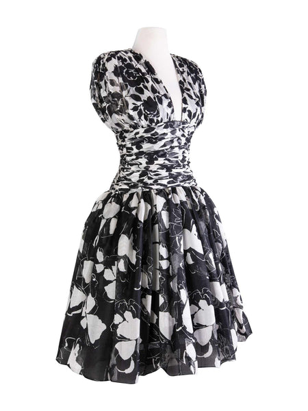 Carolyne Roehm for Elizabeth Arden Floral A-line Dress Black White