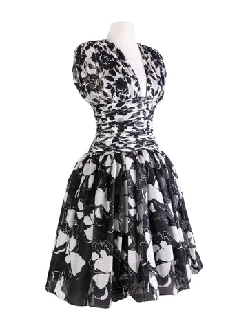 Carolyne Roehm for Elizabeth Arden Floral A-line Dress Black White-designer resale