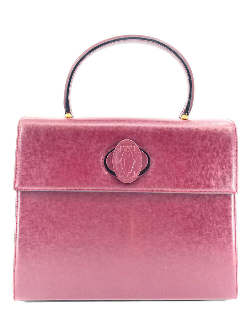 Cartier Logo Leather Kelly Sellier Flap Bag Burgundy-designer resale
