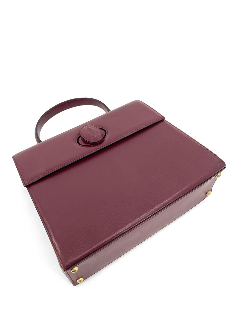Cartier Logo Leather Kelly Sellier Flap Bag Burgundy-designer resale