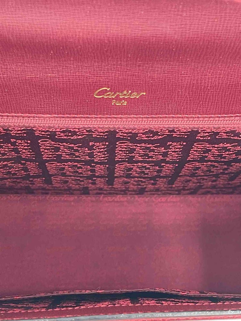 Cartier Logo Leather Kelly Sellier Flap Bag Burgundy-designer resale