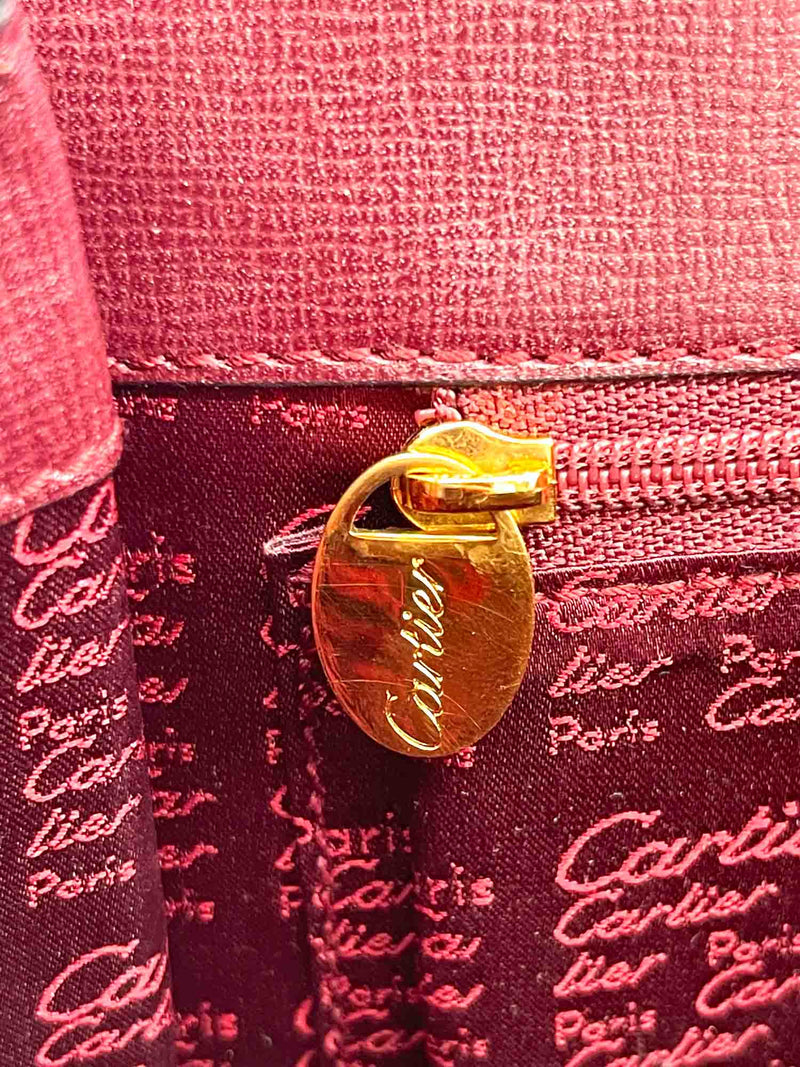 Cartier Logo Leather Kelly Sellier Flap Bag Burgundy-designer resale