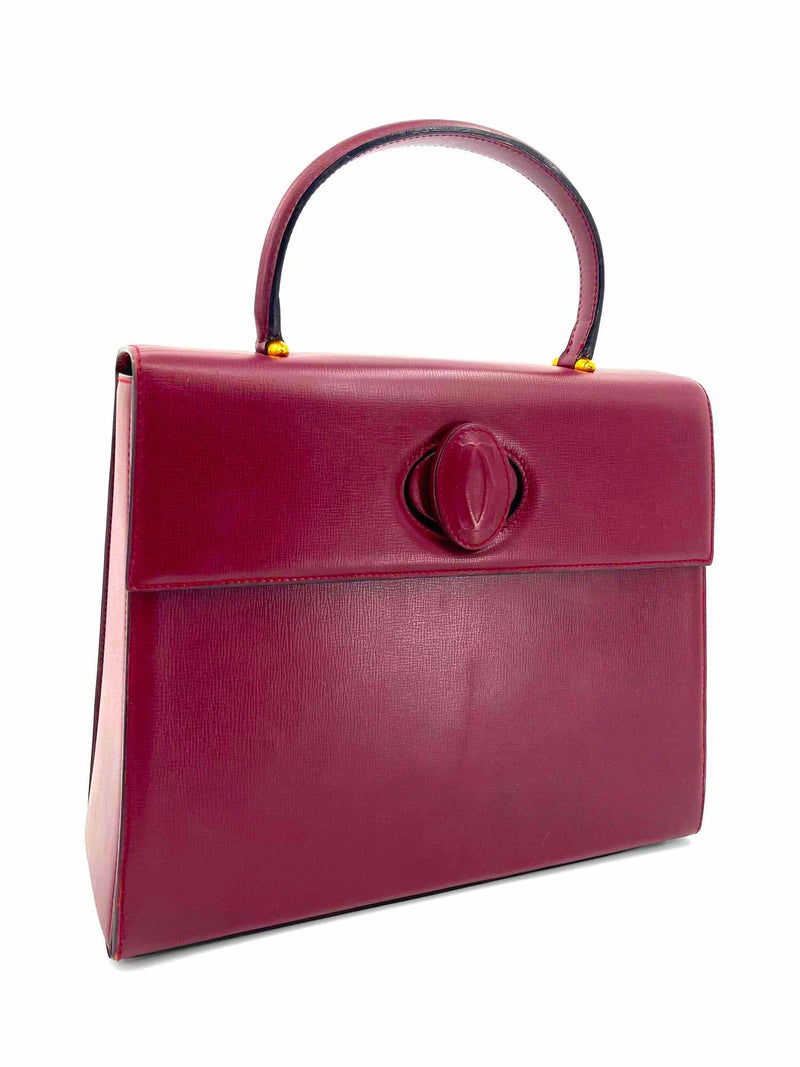 Cartier Logo Leather Kelly Sellier Flap Bag Burgundy-designer resale