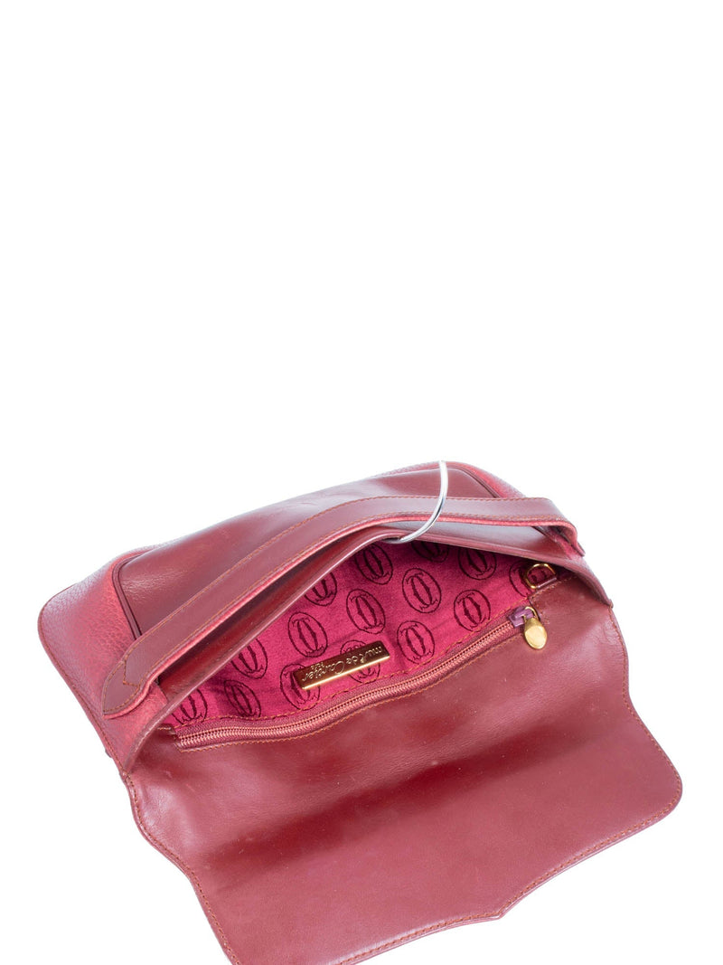 Cartier Logo Vintage Heritage Leather 24K Gold Plated Flap Clutch Burgundy-designer resale