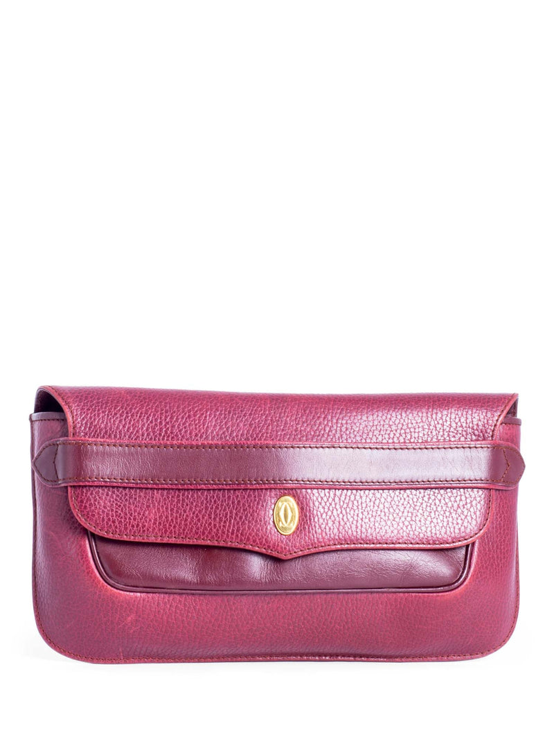 Cartier Logo Vintage Heritage Leather 24K Gold Plated Flap Clutch