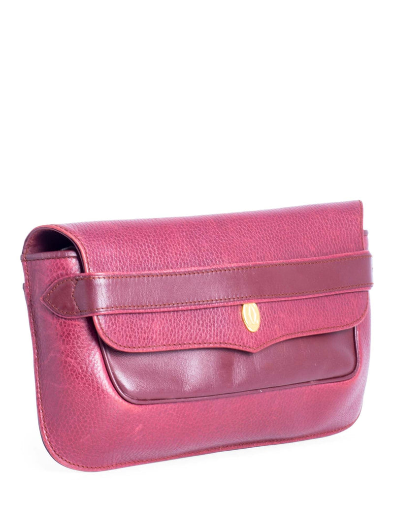 Cartier Logo Vintage Heritage Leather 24K Gold Plated Flap Clutch Burgundy-designer resale