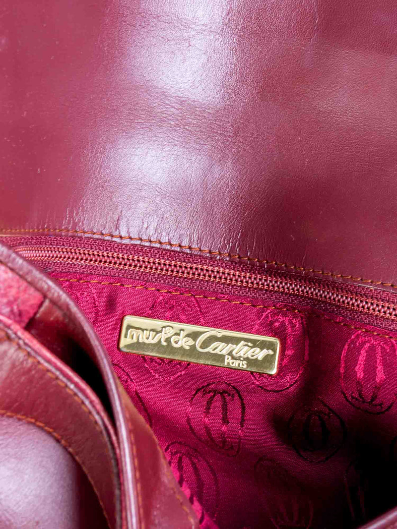 Cartier Logo Vintage Heritage Leather 24K Gold Plated Flap Clutch Burgundy-designer resale