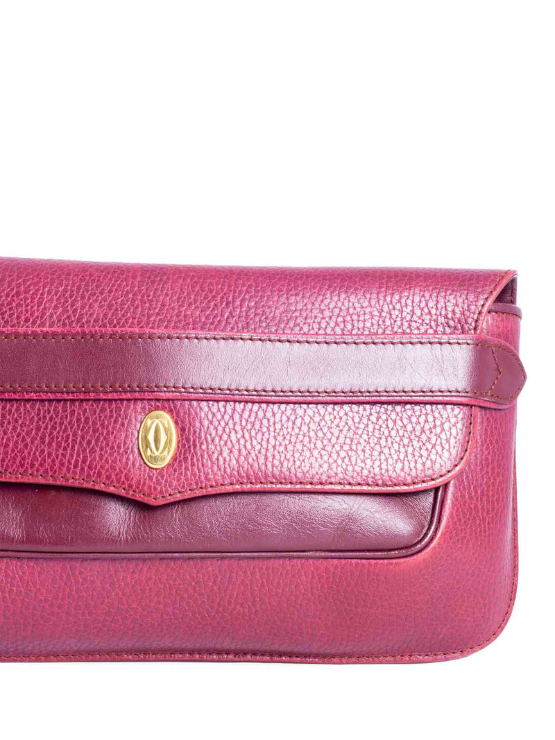 Cartier Logo Vintage Heritage Leather 24K Gold Plated Flap Clutch Burgundy-designer resale