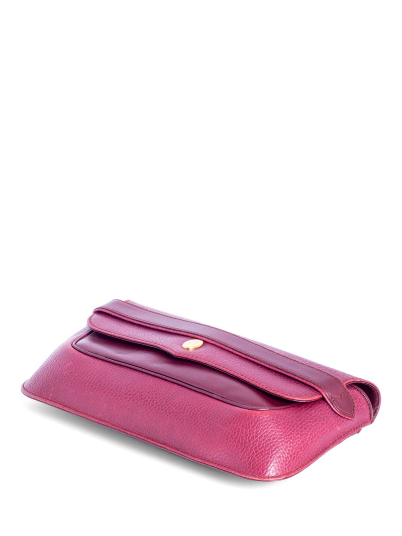 Cartier Logo Vintage Heritage Leather 24K Gold Plated Flap Clutch Burgundy-designer resale