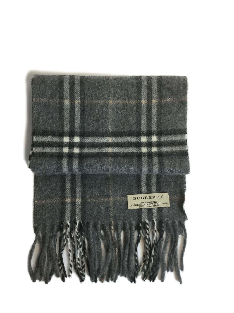 Cashmere Check Scarf Grey-designer resale