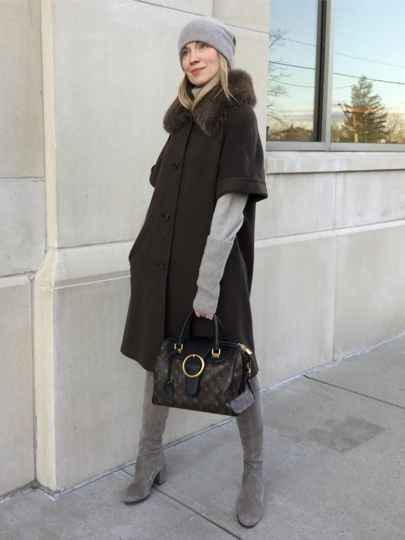 Cashmere Coat in Brown with Fox Collar-designer resale