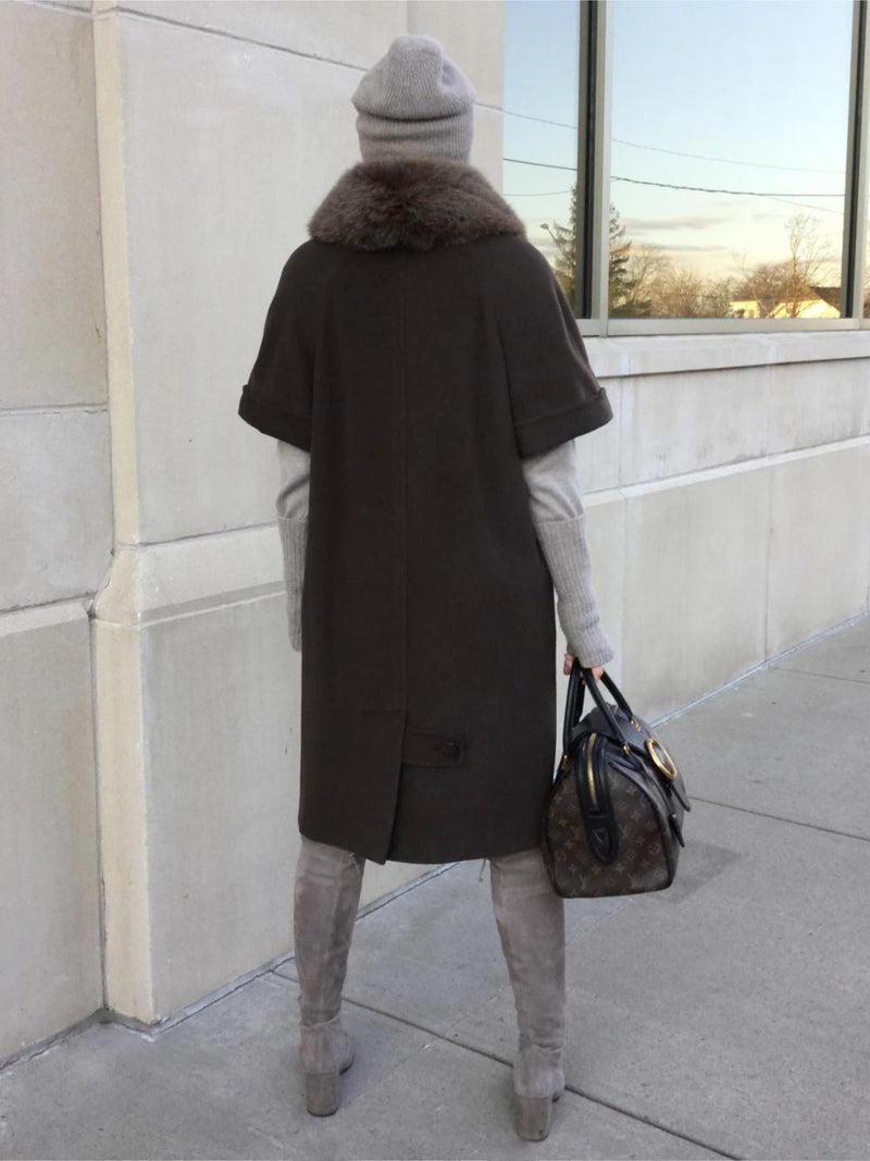 Cashmere Coat in Brown with Fox Collar-designer resale