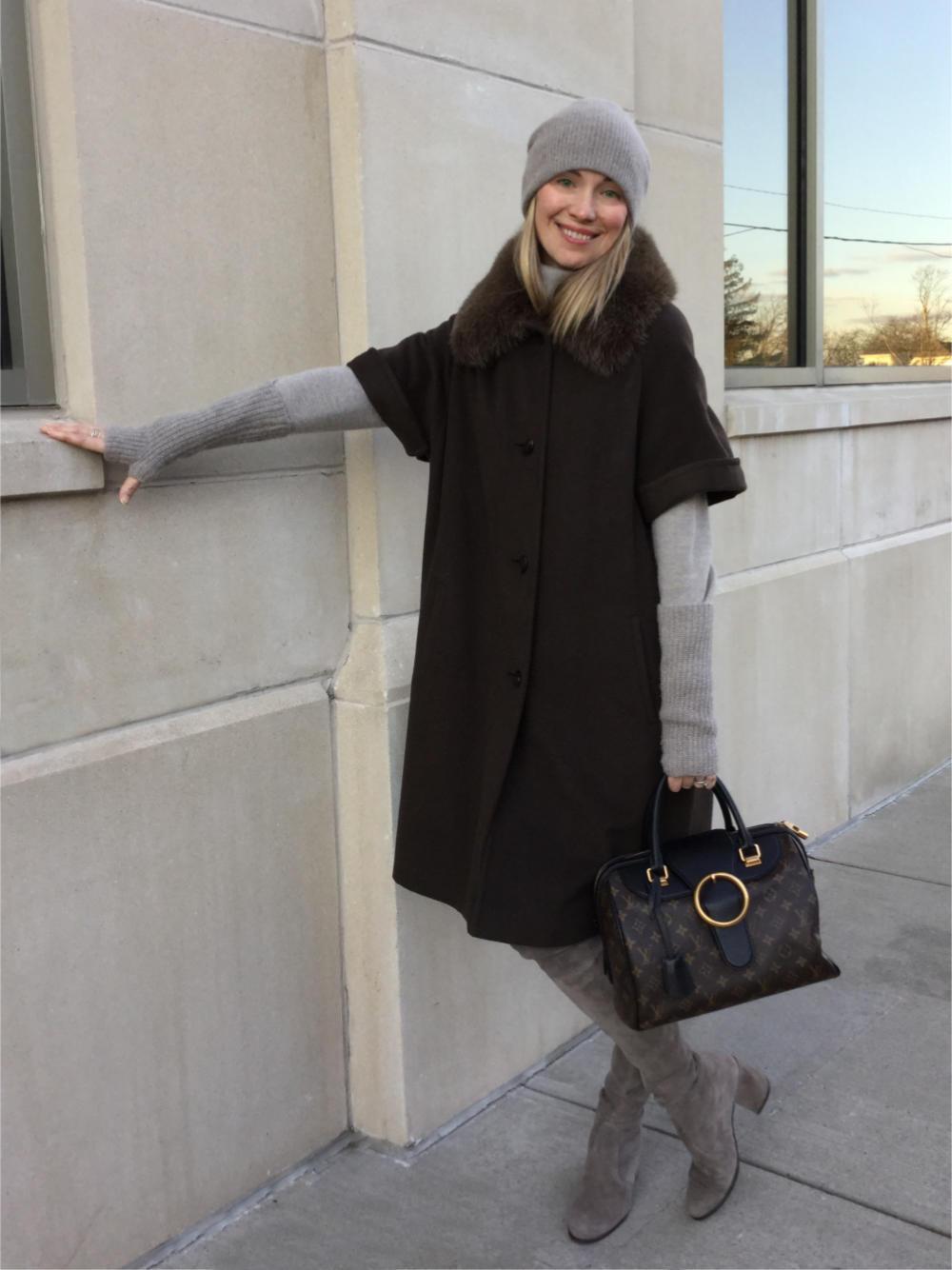 Cashmere Coat in Brown with Fox Collar-designer resale