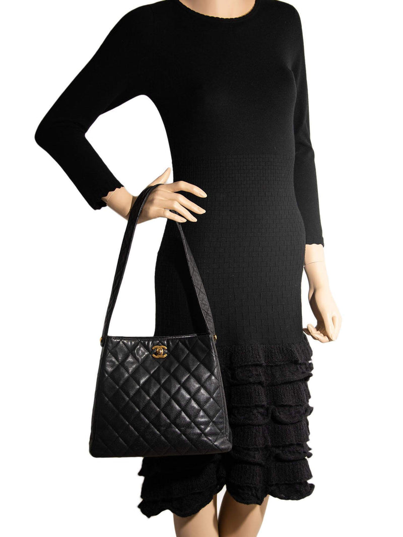 Caviar Leather Hobo Bag Black-designer resale