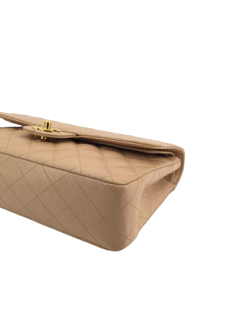 Caviar Quilted Medium Double Flap Beige-designer resale