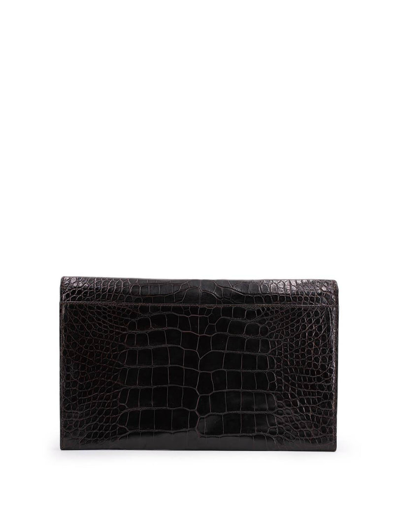 Celine Crocodile Embossed Calfskin Clutch Brown-designer resale