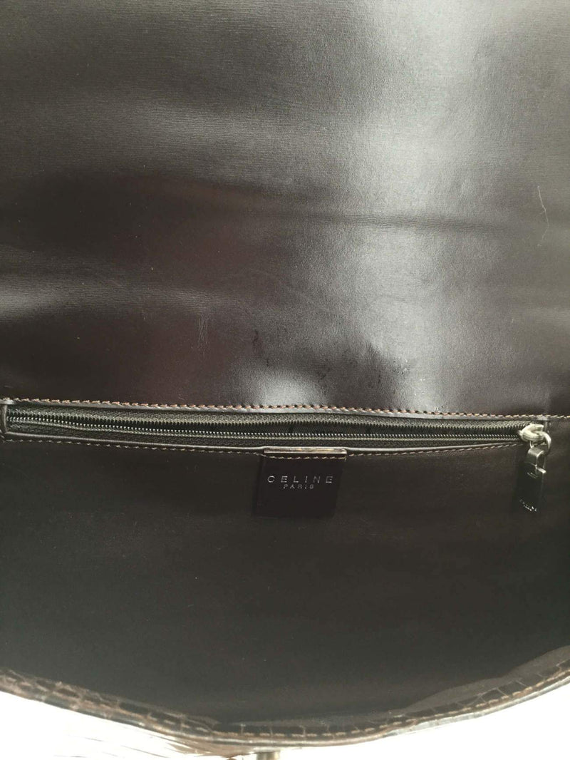 Celine Crocodile Embossed Calfskin Clutch Brown-designer resale