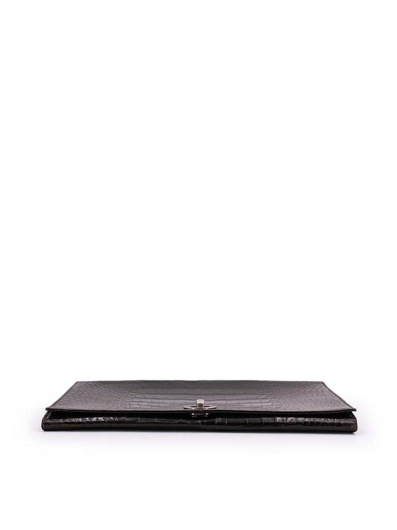 Celine Crocodile Embossed Calfskin Clutch Brown-designer resale