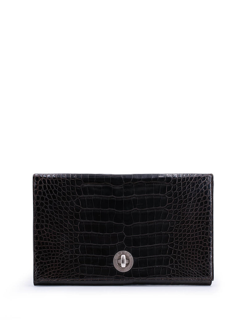 Celine Crocodile Embossed Calfskin Clutch Brown-designer resale