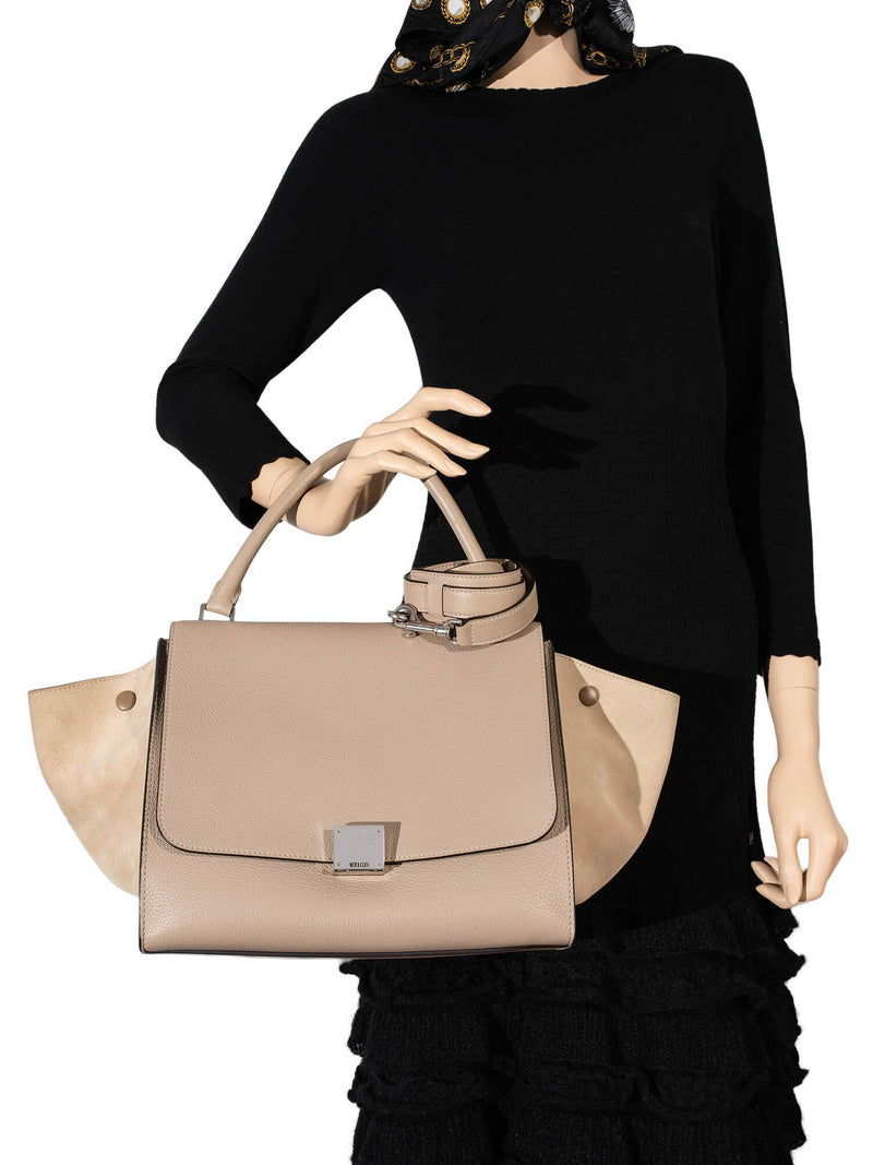 Celine Drummed Leather Medium Trapeze Bag Taupe-designer resale