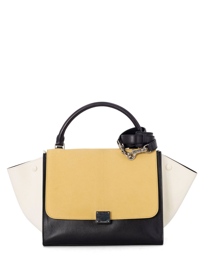 Celine Drummed Leather Medium Tri-Color Trapeze Bag Yellow Black-designer resale