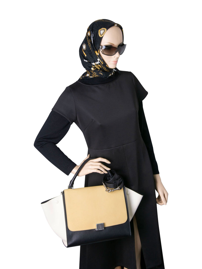 Celine Drummed Leather Medium Tri-Color Trapeze Bag Yellow Black-designer resale