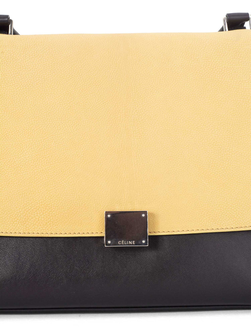 Celine Drummed Leather Medium Tri-Color Trapeze Bag Yellow Black-designer resale