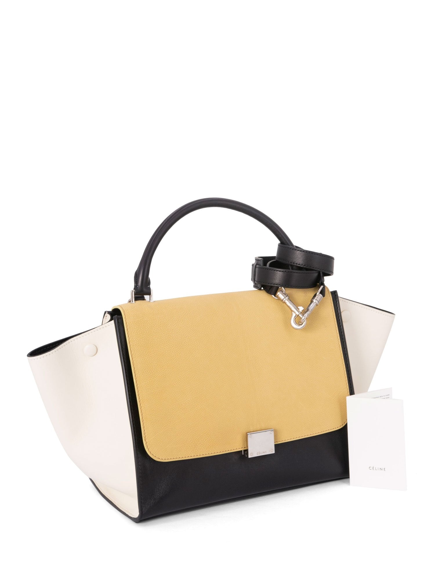 Celine Drummed Leather Medium Tri-Color Trapeze Bag Yellow Black-designer resale