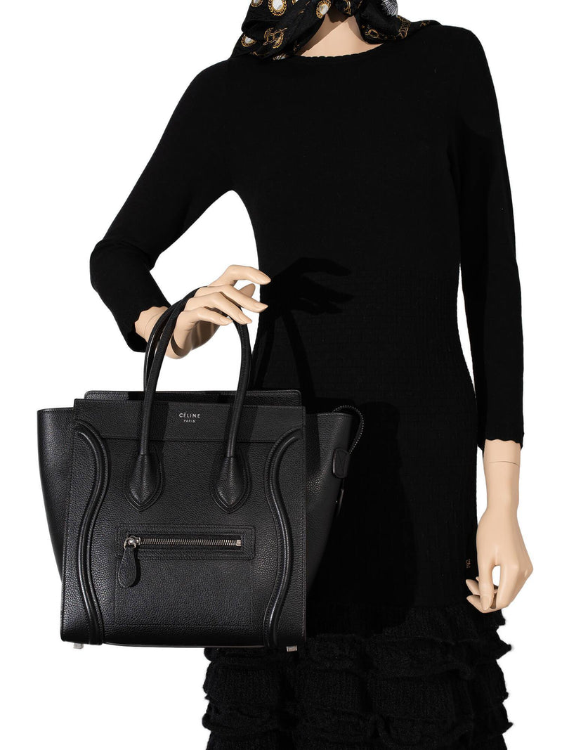 Celine Drummed Leather Micro Luggage Bag Black-designer resale