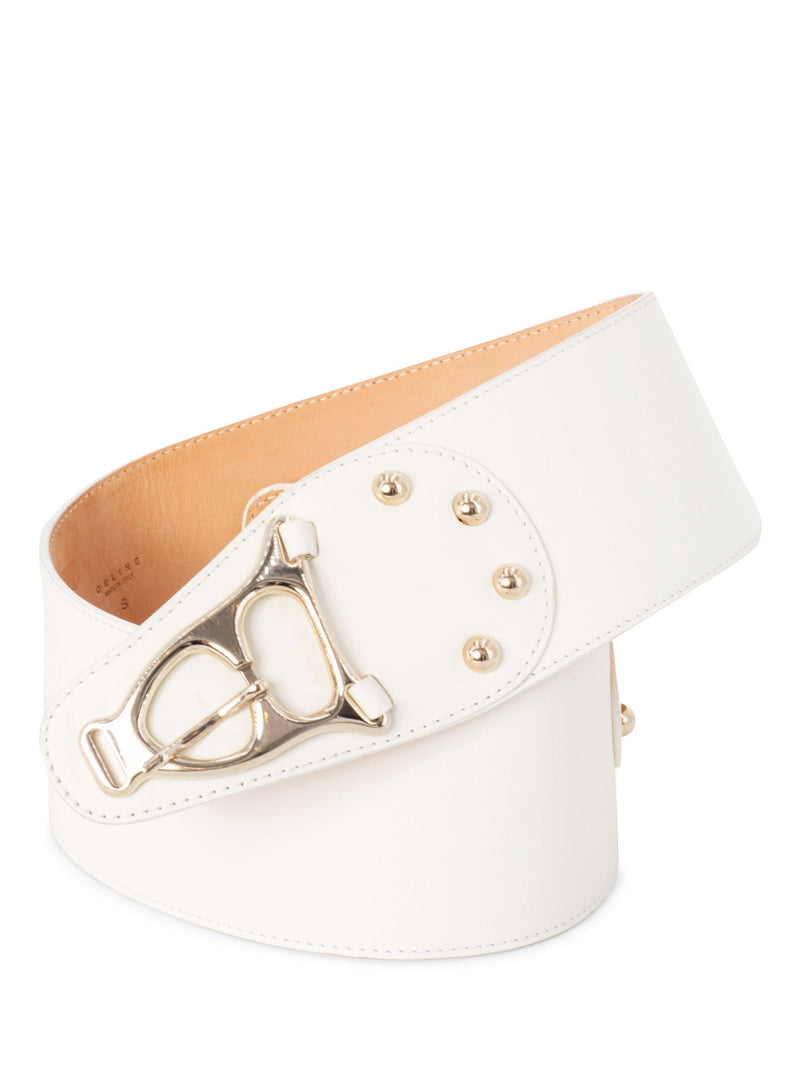 Celine Leather Front Buckle Corset Wide Belt Ivory-designer resale