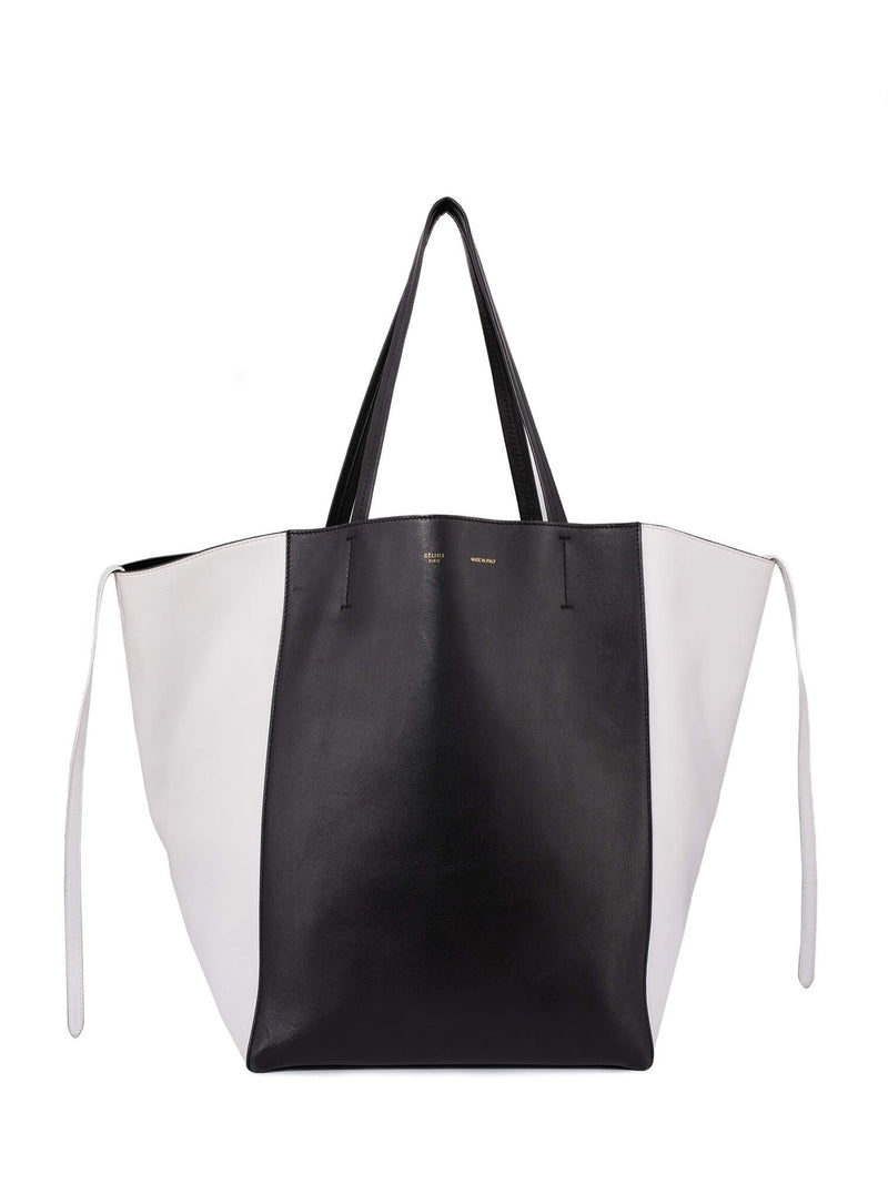 Celine Leather Medium Phantom Bag Black White-designer resale
