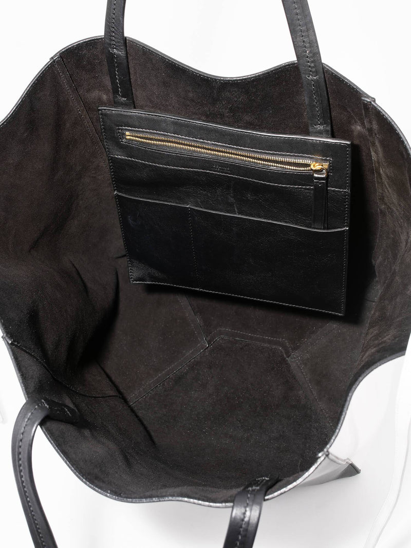 Celine Leather Medium Phantom Bag Black White-designer resale