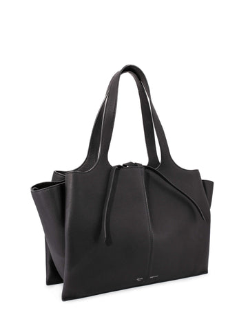 Celine Leather Medium Tri-Fold Shopper Bag Black-designer resale