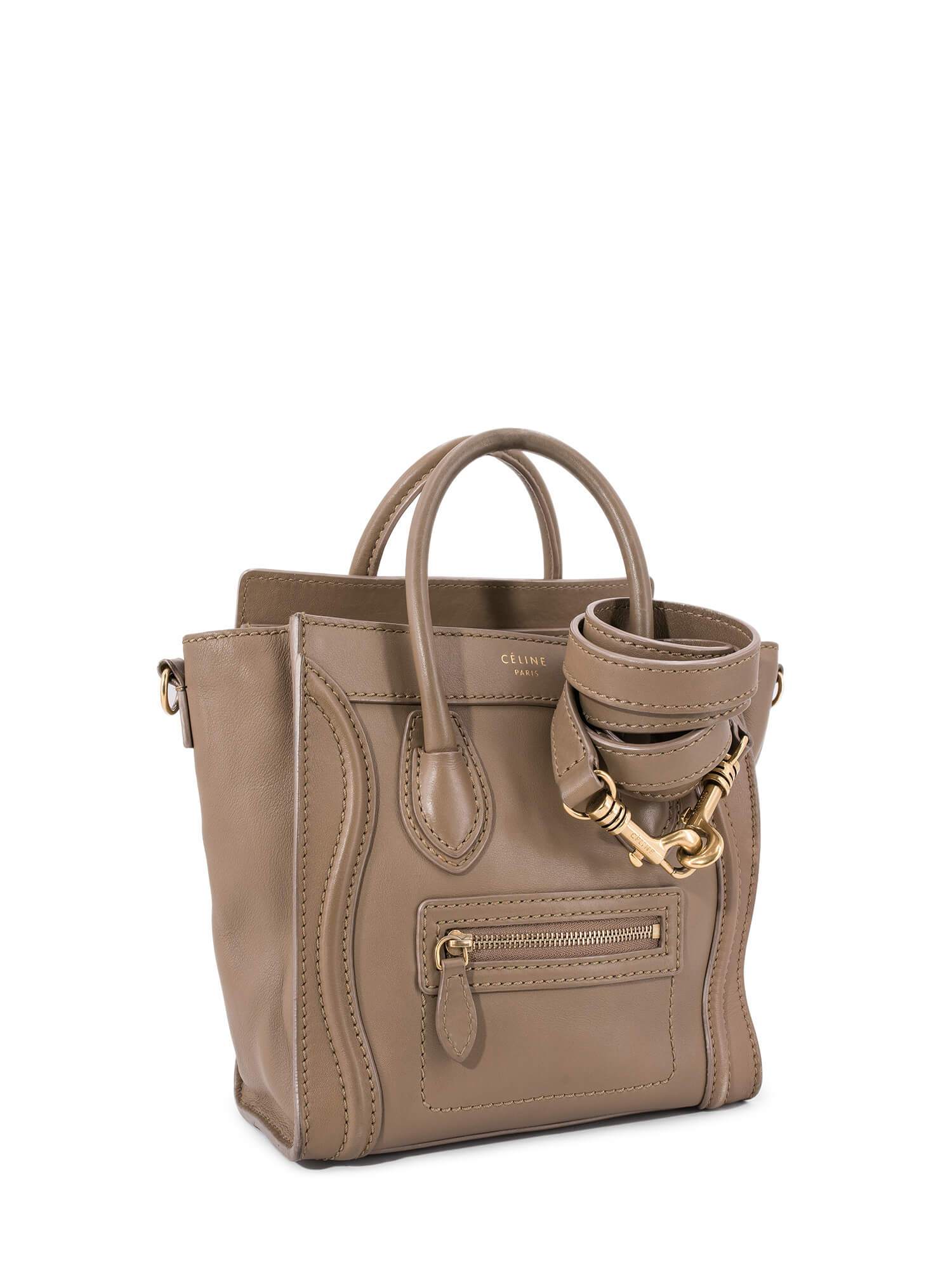 Celine Leather Nano Luggage Bag Taupe-designer resale