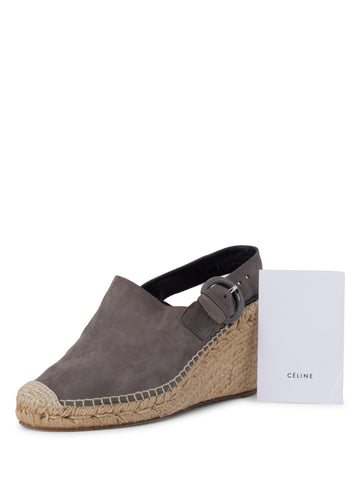 Celine Leather Platform Wedge Espadrilles Grey-designer resale