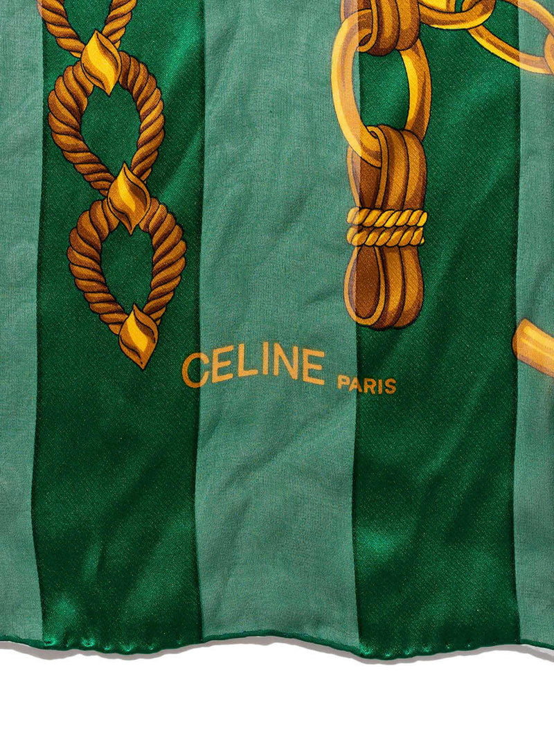 Celine Silk Gold Chain Scarf Green-designer resale